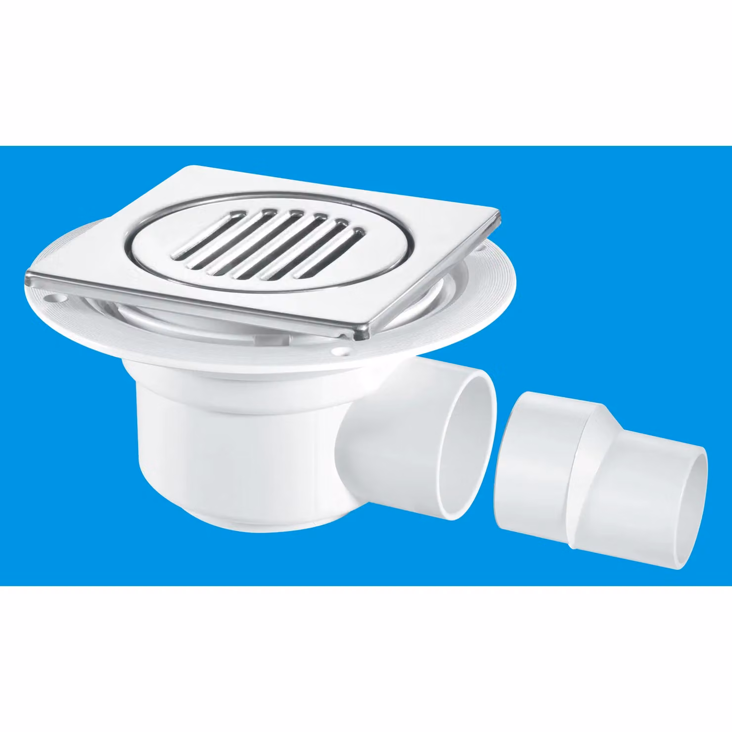 McAlpine TSG50-T150SS White Square Tile Insert Trapped Gully with Stainless Steel Reducer and Clamp Ring, 150 mm – 2