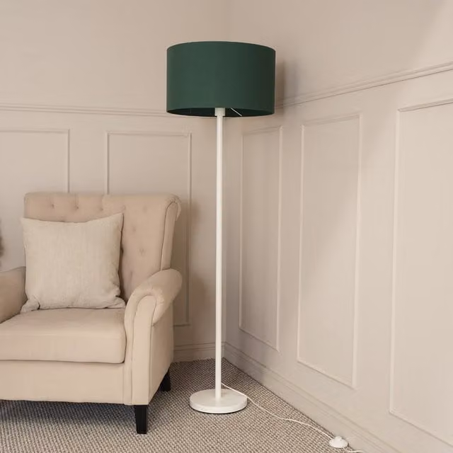 ValueLights Charlie Modern Floor Lamp with Green Fabric Drum Shade