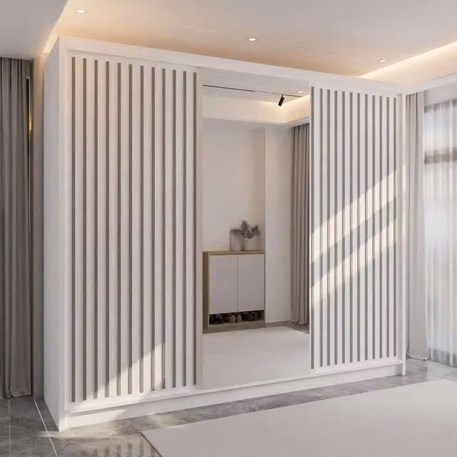 Sliding Wardrobes 4U Ronni White Sliding Door Wardrobe with Mirror W: 250 cm, H: 217 cm