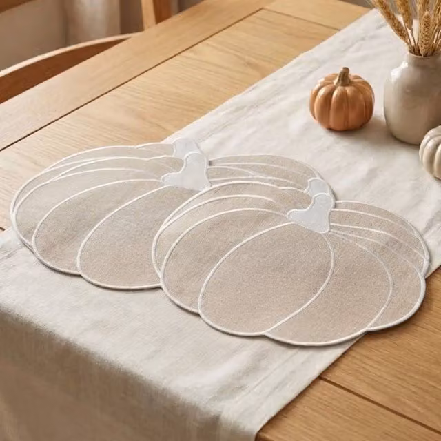 Garden Greatness 2 Pack Pumpkin Shaped Linen-Look Placemats in Beige and Multicolour