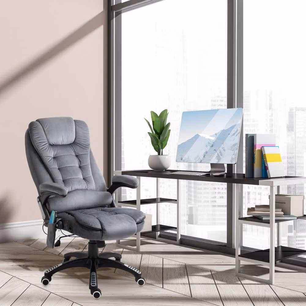 ERGOVEXA Grey Velvet Massage Recliner Executive Office Chair with Heating and 360 Degree Swivel, W/D/H: 74 x 50 x 116 cm – 4