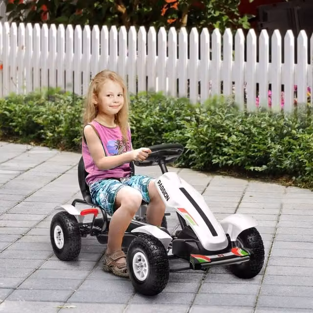 HOMCOM Kids Pedal Go Kart with Adjustable Seat and Inflatable Tyres, White