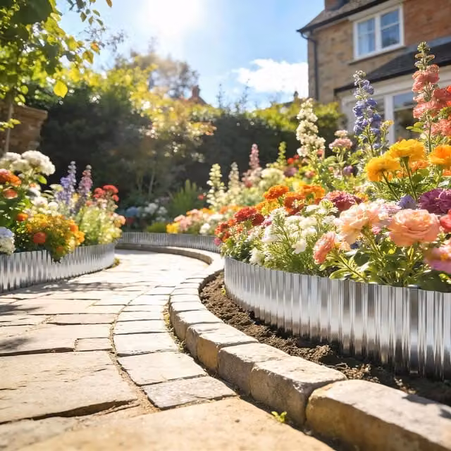 Outsunny Galvanised Steel Metal Lawn Edging Border in Dark Grey