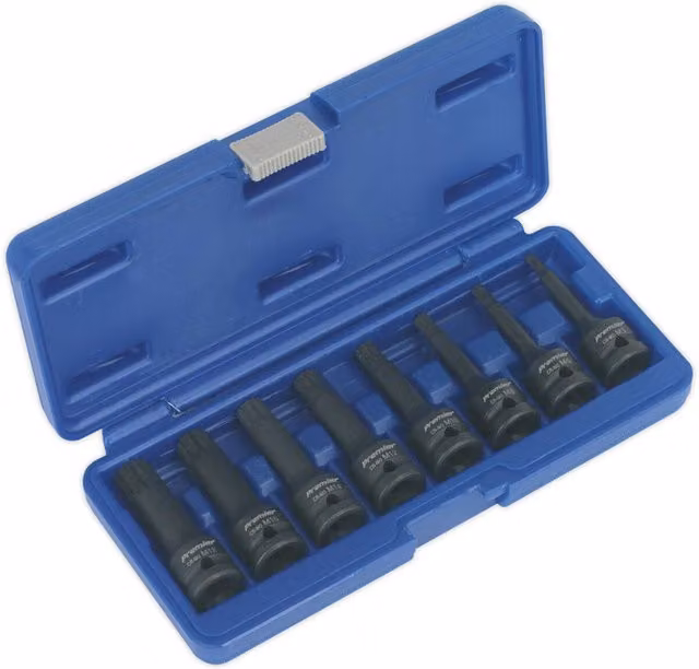 Loops 8 Piece Impact Spline Socket Bit Set, 1/2 inch Square Drive, Black Chromoly Steel – 1