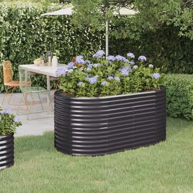 Berkfield Home Garden Powder-coated Steel Raised Bed in Anthracite Black, W/D/H: 152 x 80 x 68 cm – 1