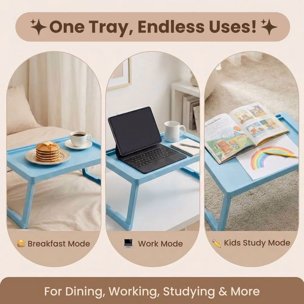 FORGEVIO Blue Plastic Folding Bed Tray Table – 4