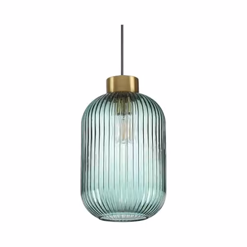 Ideal Lux Mint-3 Green Glass Dome Ceiling Pendant Lamp with Brass Details, E27