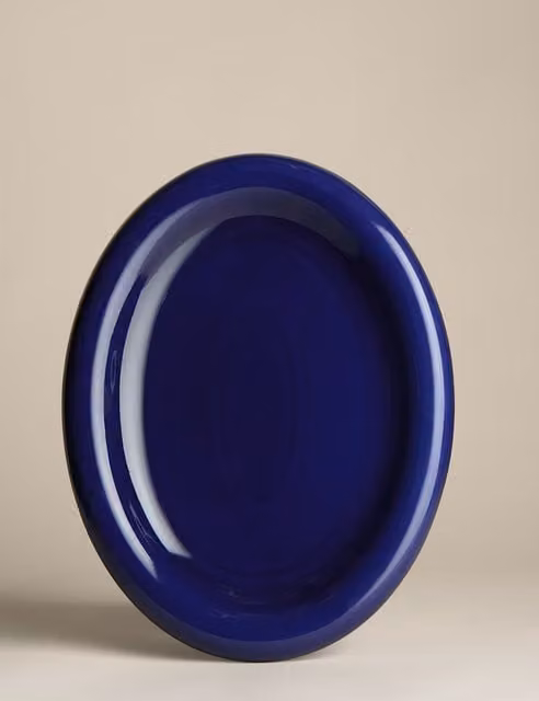 M&S Bubble Collection Large Geometric Stoneware Platter in Blue