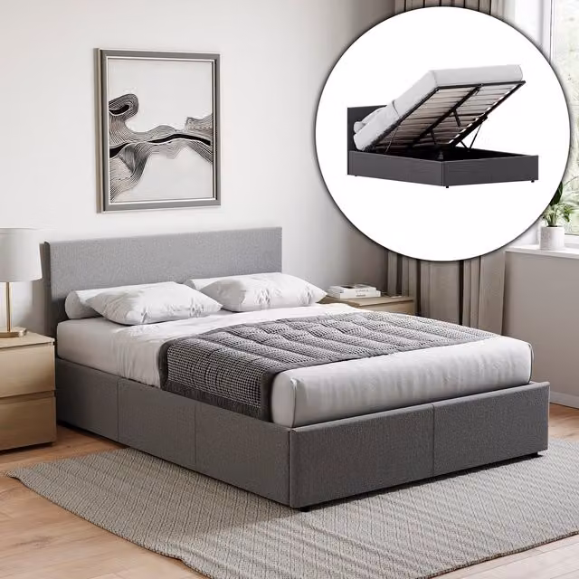 Vida Designs Veronica Double Ottoman Bed Frame in Dark Grey Linen, H 82 x W 144 x D 200 cm – 1