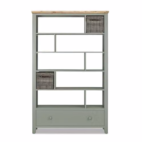 Florence Room Divider Shelving Storage Unit in Sage Green, H 190 x W 120 x D 35 cm – 1