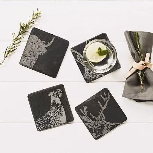Selbrae House Set of 4 Square Slate Coasters in Grey – 4