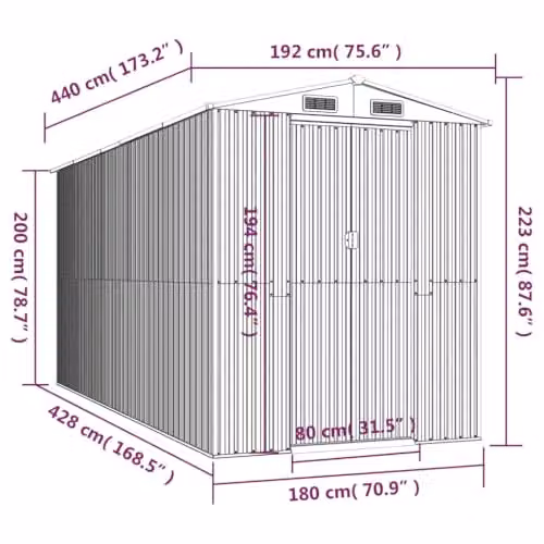 vidaXL Green Galvanised Steel Gable Garden Shed W/D/H: 192 x 440 x 223 cm – 3