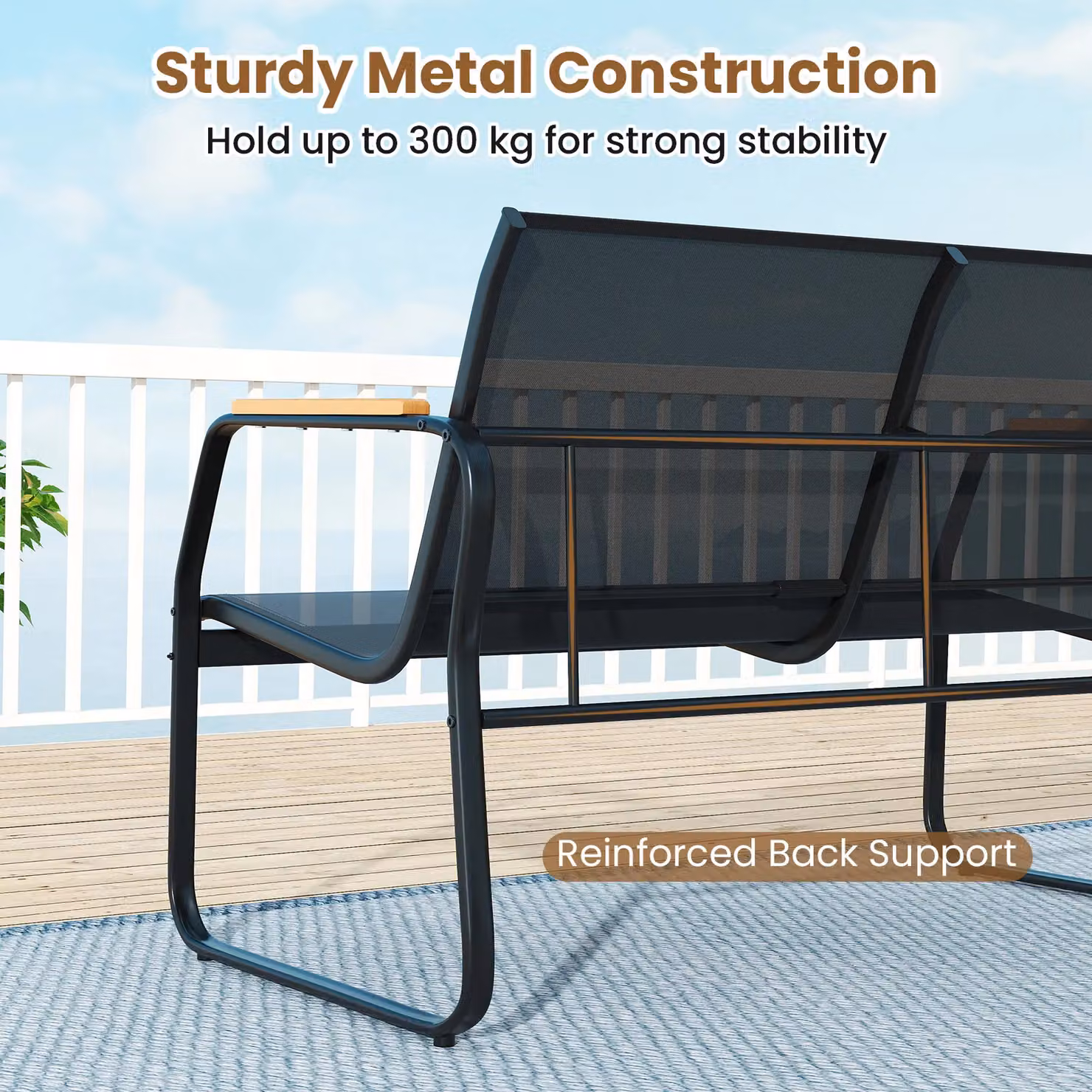 Gymax 2-Piece Outdoor Loveseat and Coffee Table Set in Black with Storage Armrests and Cushions – 5