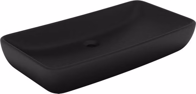 Berkfield Home Luxury Rectangular Ceramic Countertop Basin in Matt Black, W: 71 cm, D: 38 cm, H: 13.5 cm