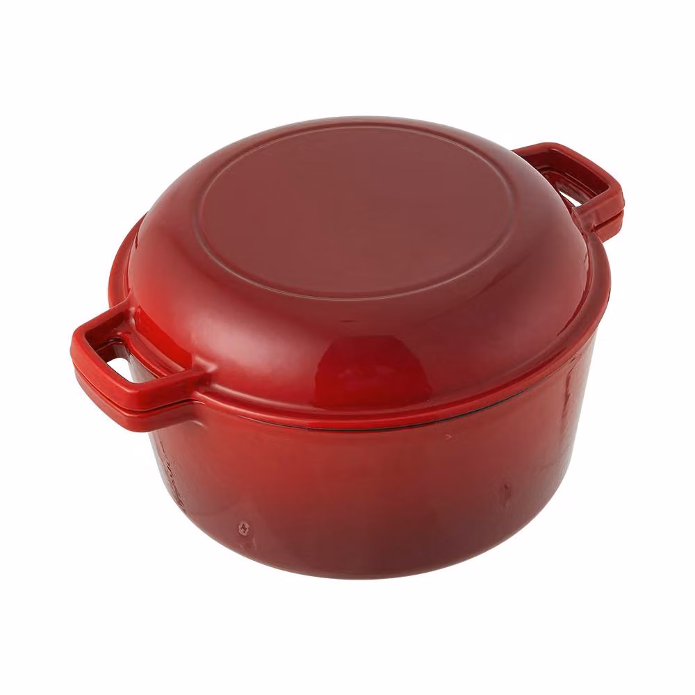 Living and Home 2-in-1 Enamelled Cast Iron Dutch Oven and Skillet Set with Lid, Red – 2