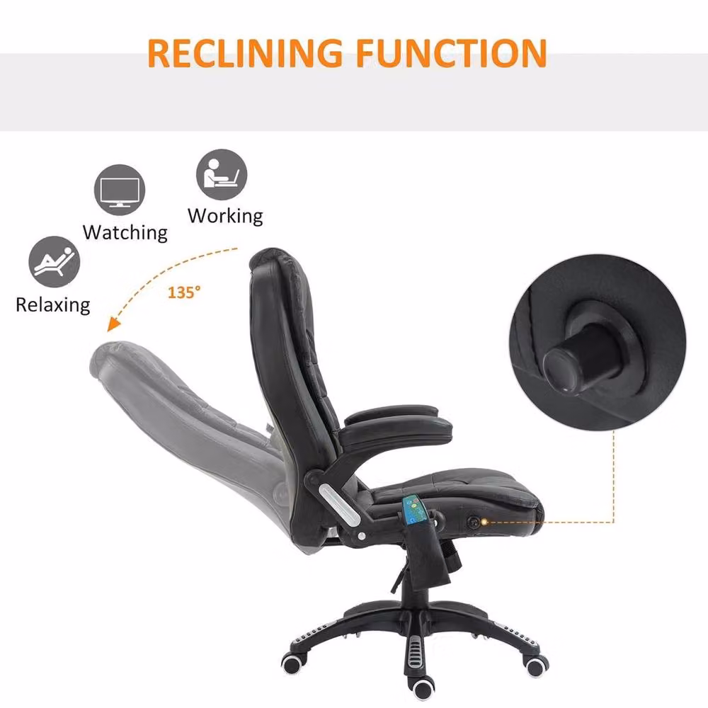 NESTLUNE Heated and Vibrating Massage Office Chair in Black with Synthetic Leather and Headrest – 3