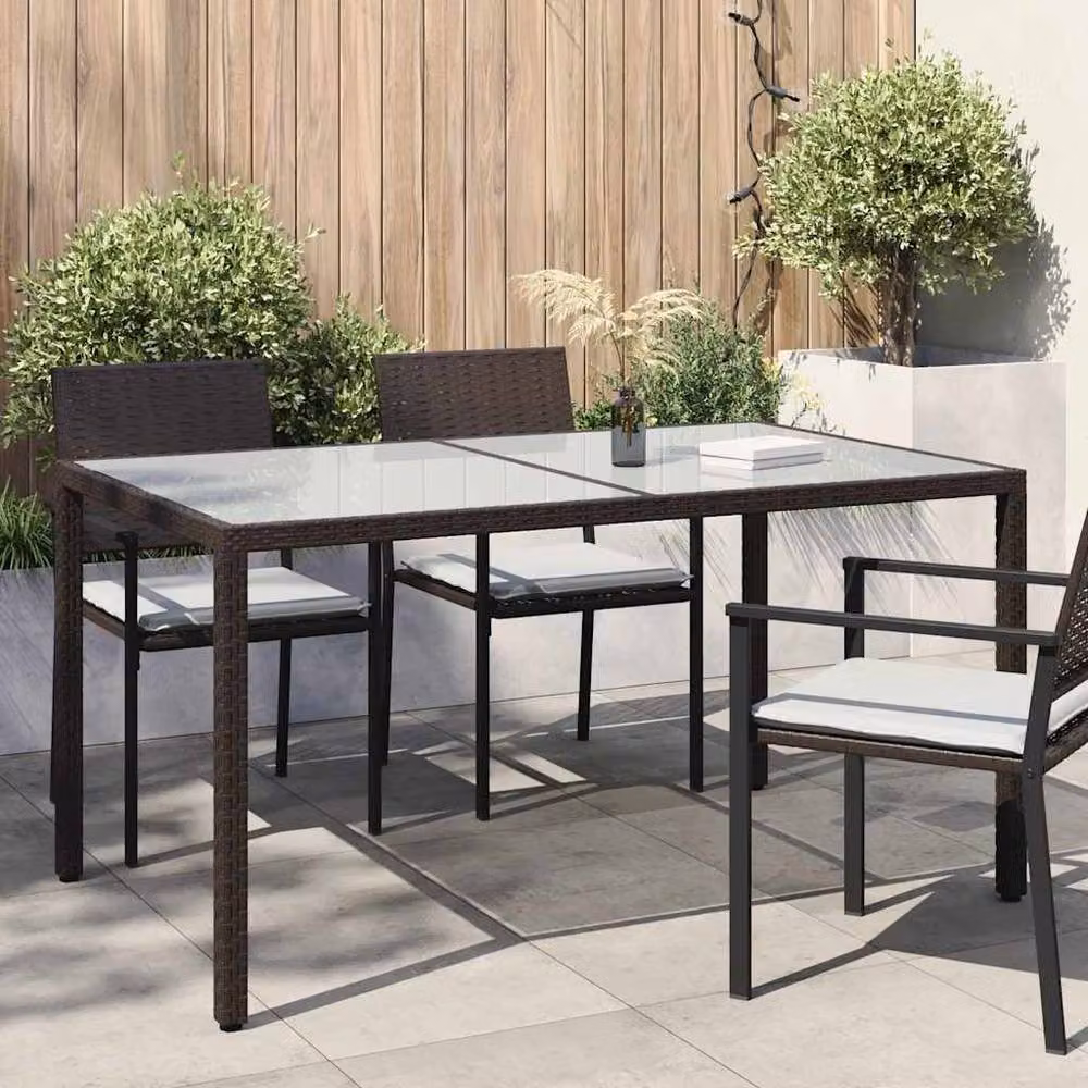 Berkfield Home Extendable Rectangular Garden Table in Brown with Tempered Glass and Poly Rattan, W/D/H: 150 x 90 x 75 cm – 2