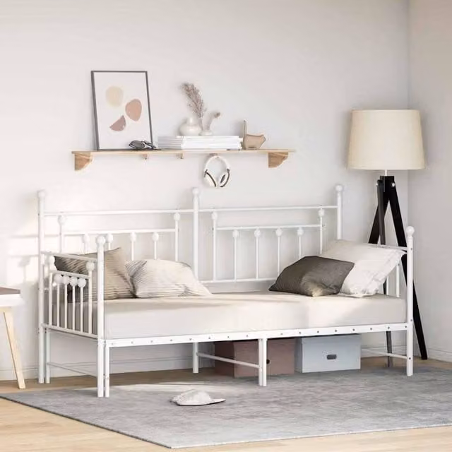 Berkfield Home Modern Metal Daybed Frame in White, W/D/H: 75 x 190 cm – 1