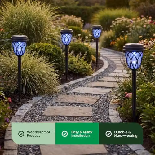 Gardenwize Pack of 4 Solar LED Pathway Stake Lights in Black – 6