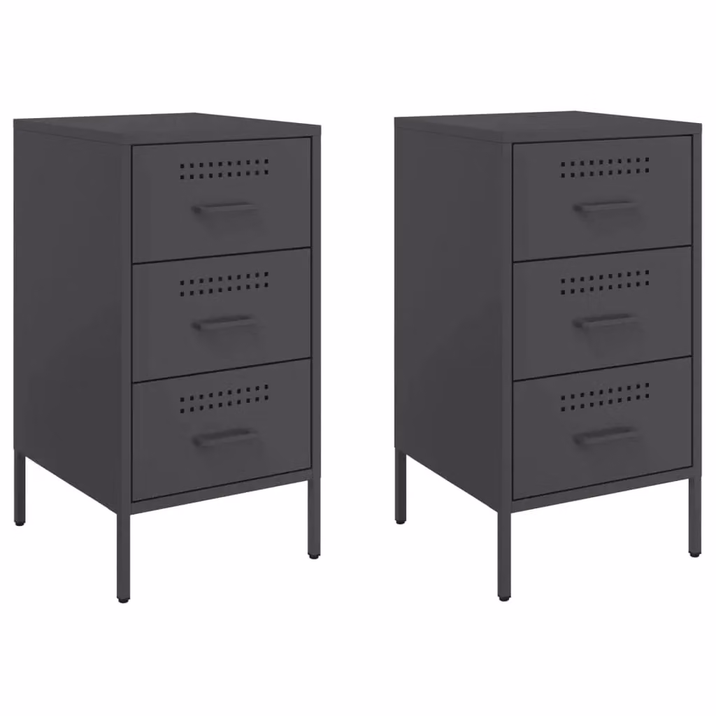 Berkfield Home Set of 2 Black Industrial Steel Bedside Cabinets, W/D/H: 36 x 39 x 68 cm – 2