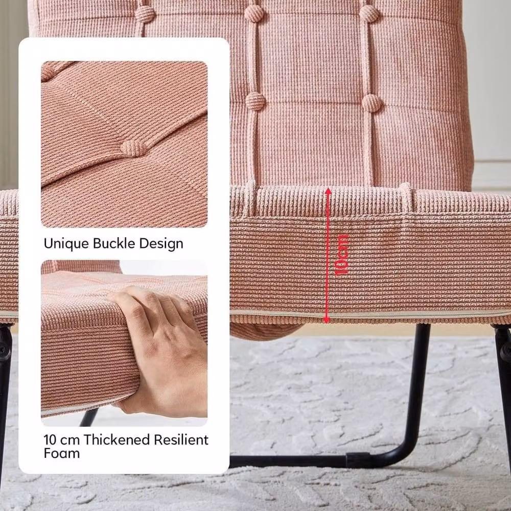 KORVIXA Portable Foldable Corduroy Chair with Metal Legs in Pink – 3