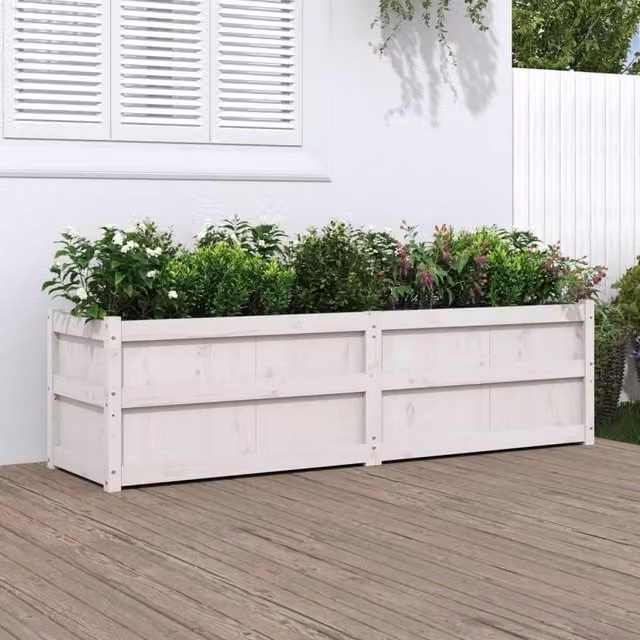 Berkfield Home White Solid Pine Garden Planter W/D/H: 180 x 50 x 50 cm