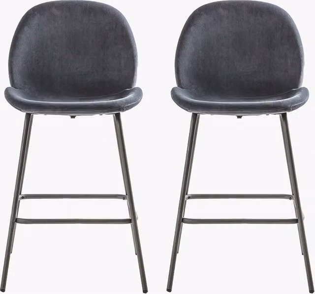 Perch & Parrow Ella Velvet Bar Stools in Grey, Set of Two