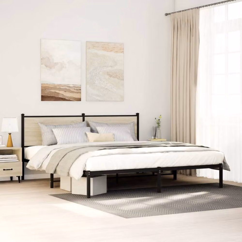 Berkfield Home Metal Bed Frame in Sonoma Oak Brown, W: 160 cm, L: 200 cm – 2