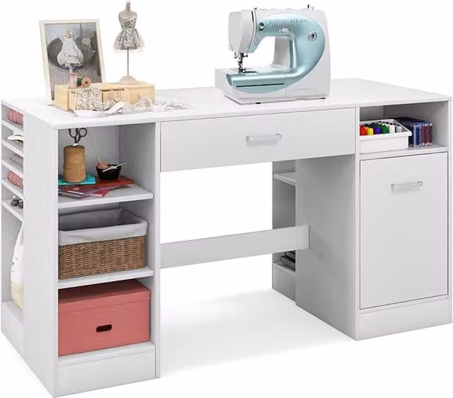 Costway 2-in-1 Sewing Table and Artwork Desk in White