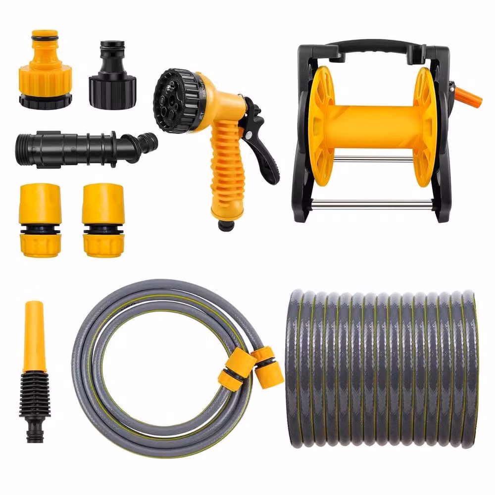 FLAVORA Compact Garden Hose Reel with 25m Yellow Water Pipe – 4