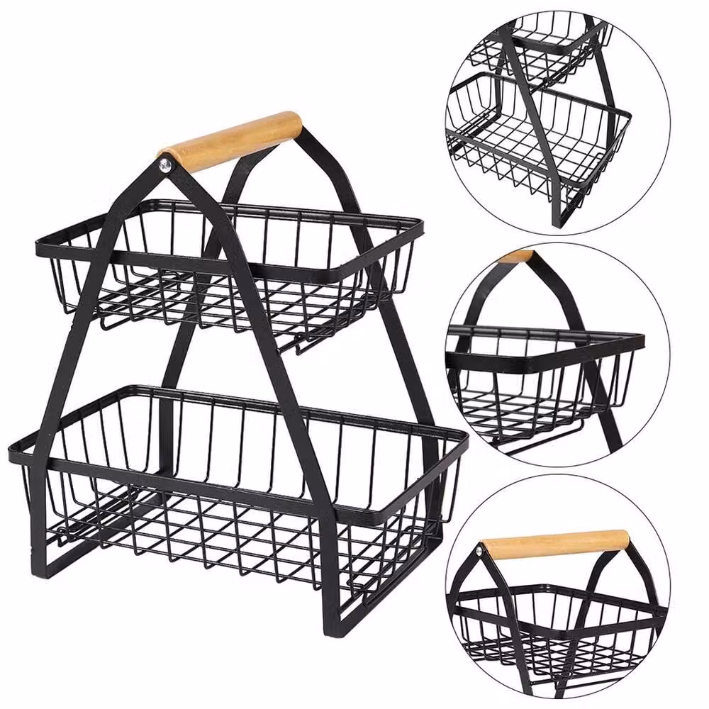 VOGREX 2 Tier Metal Wire Fruit and Vegetable Bowl Basket Rack in Black – 4