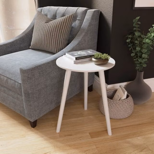 Vida Designs Minimalist Round White Wood Side Table
