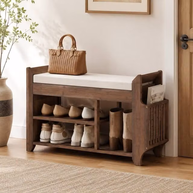 STILVORA Modern Brown Shoe Bench and Hallway Shoe Rack with 2 Tiers