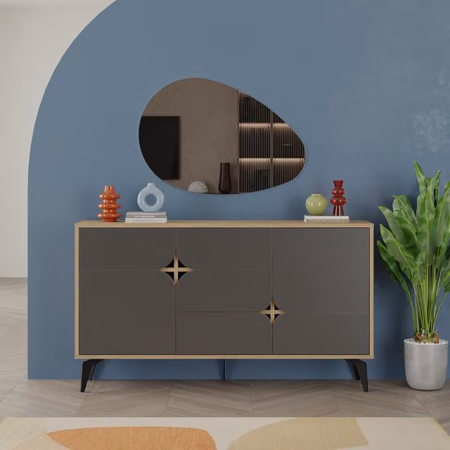 Decortie Spark Sideboard Display Unit in Anthracite Grey, W: 140 cm, H: 80 cm, D: 35 cm