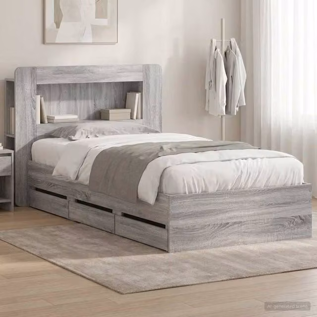 Berkfield Home Modern Bed Frame with Storage Drawers in Grey Sonoma, Engineered Wood, W/D/H: 90 x 200 cm – 1