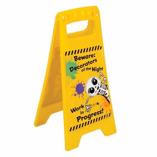 The Boo Crew Halloween Warning Sign Work In Progress Tabletop Decoration, Yellow