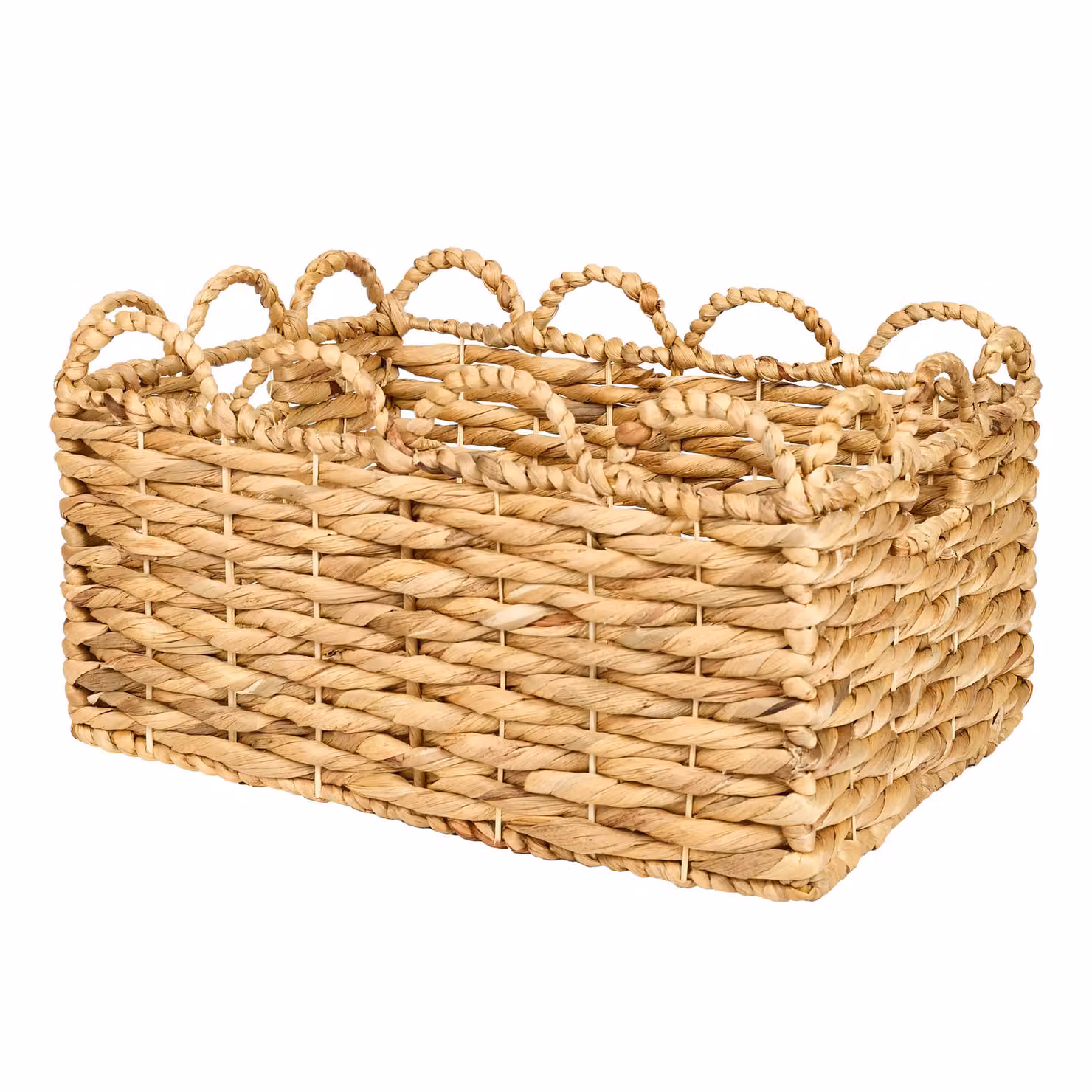 Dibor Large Scalloped Woven Water Hyacinth Indoor Storage Basket in Beige – 2