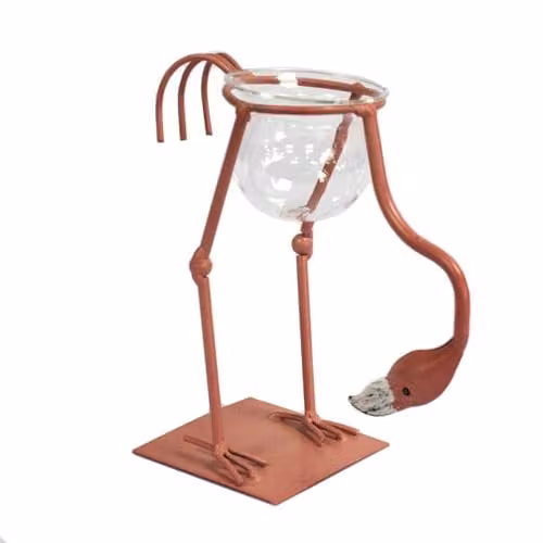 Ancient Wisdom Pink and Red Metal Flamingo Hydroponic Tabletop Decor