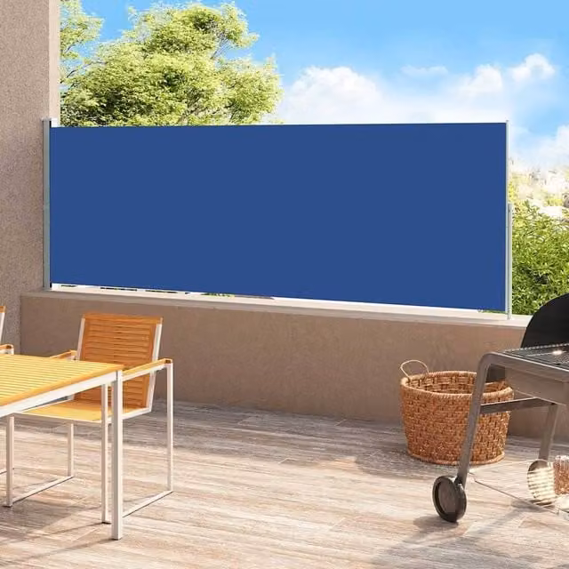 Berkfield Home Blue Retractable Side Awning with Steel Frame and Polyester Fabric, W/H: 500 x 180 cm