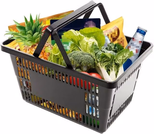 SPETLEK 28L Black Plastic Stackable Slatted Shopping Basket