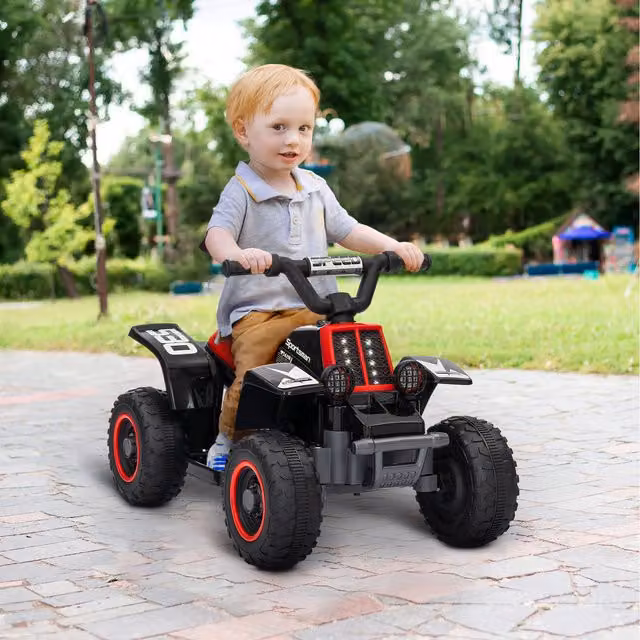 AIYAPLAY 6V Electric Quad Bike for Kids with Light and Sound, Black