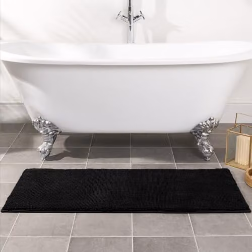 OHS Black Chenille Noodle Bath Mat, Non-Slip and Absorbent, W/D/H: 45 x 110 x 1 cm – 3