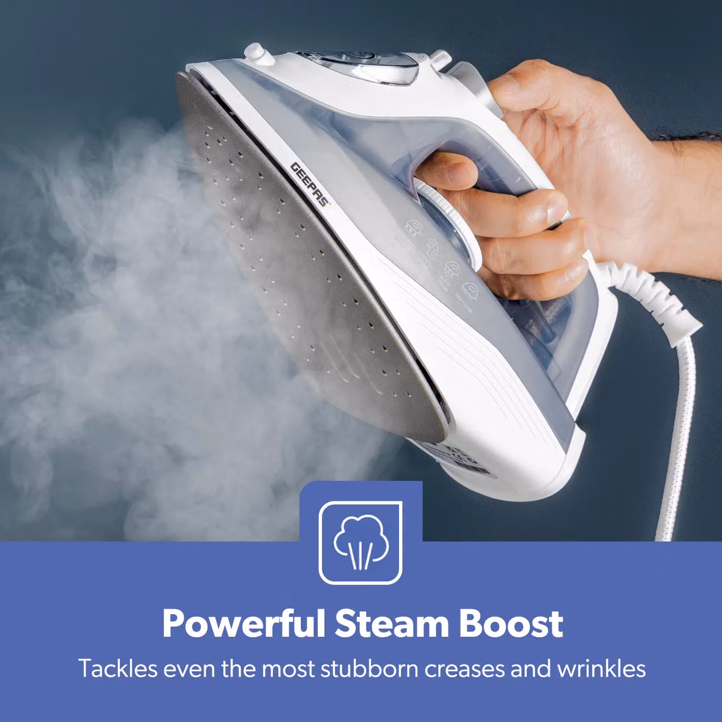 Geepas 1600W Steam Iron with Non-Stick Soleplate and Vertical Steam in Light Grey – 3