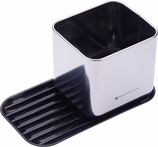 MasterClass Kitchen Sink Tidy with Sponge Holder and Brush Caddy in Silver and Black Stainless Steel – 4