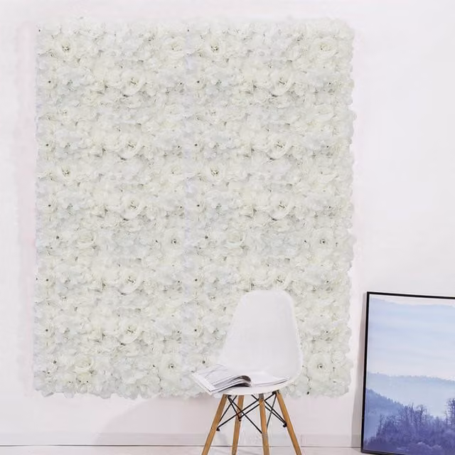 Livingandhome White Artificial Rose Floral Wall Decoration Panel for Weddings, Parties and Birthdays