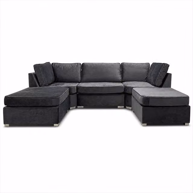 Sofa Scene Ltd Bishop U-Shape Velvet Sofa Suite in Grey for 6 People