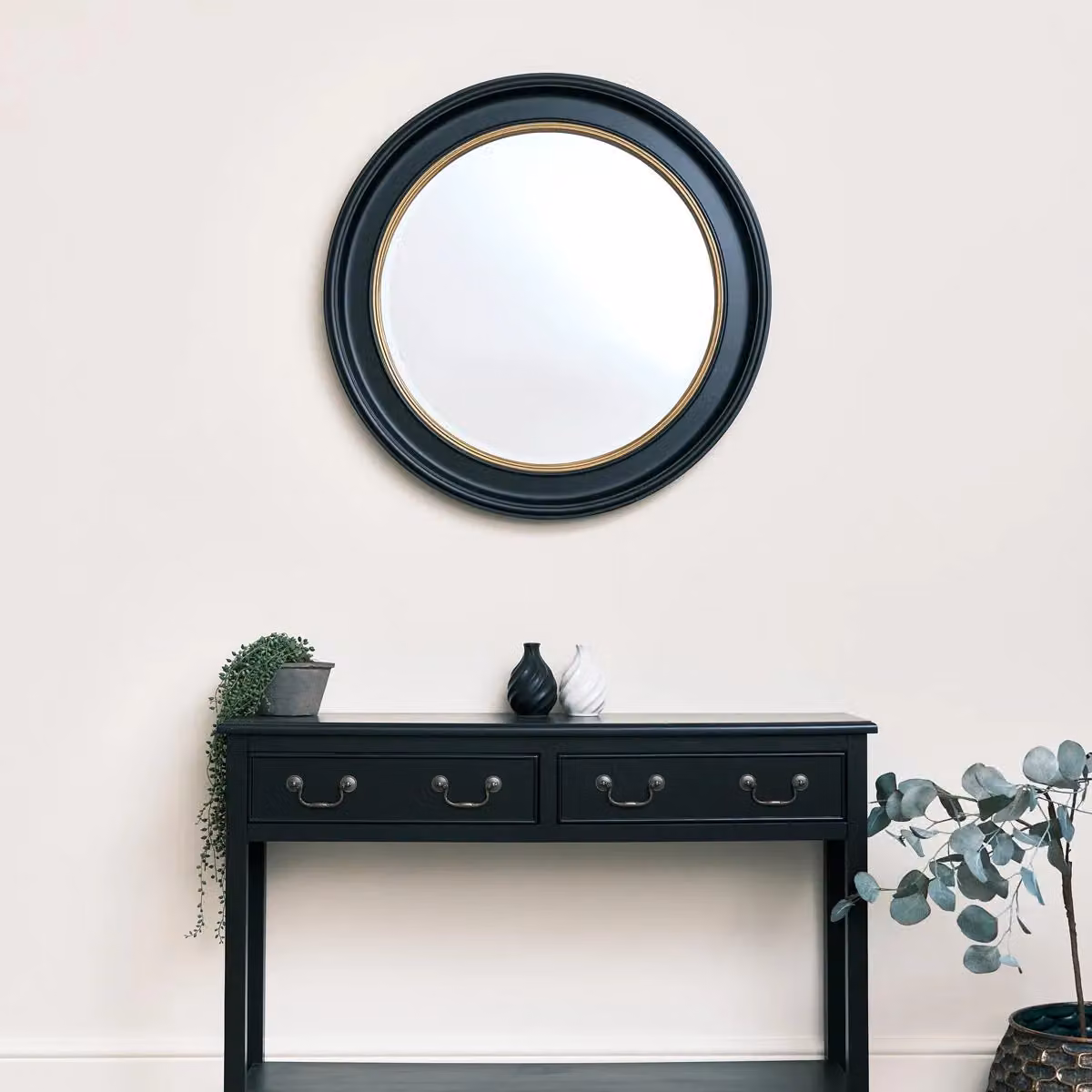 Melody Maison Vintage Round Wall Mirror in Black and Gold, Diameter: 80 cm – 2