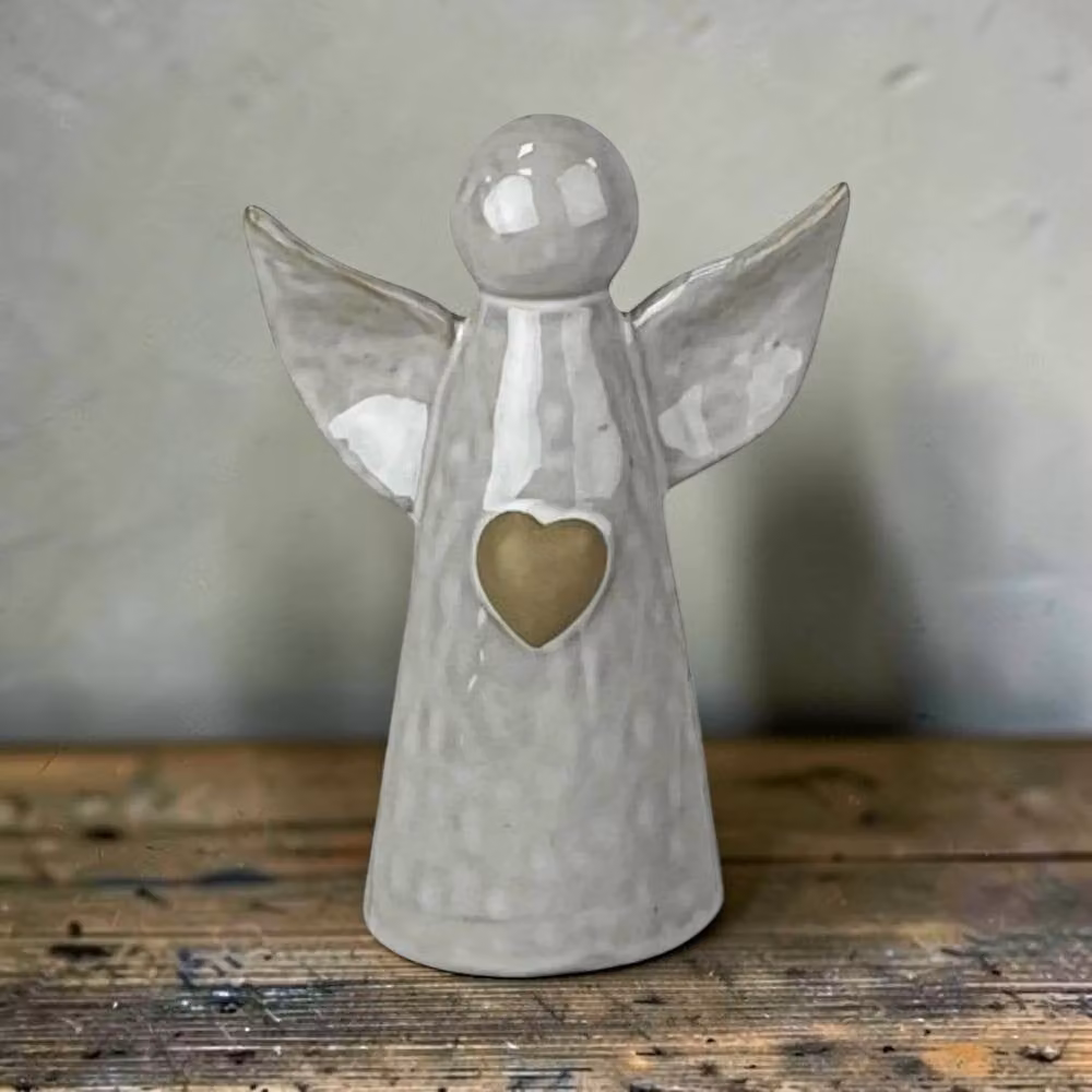Four Candle White Ceramic Christmas Angel Tabletop Ornament with Heart Detail – 2