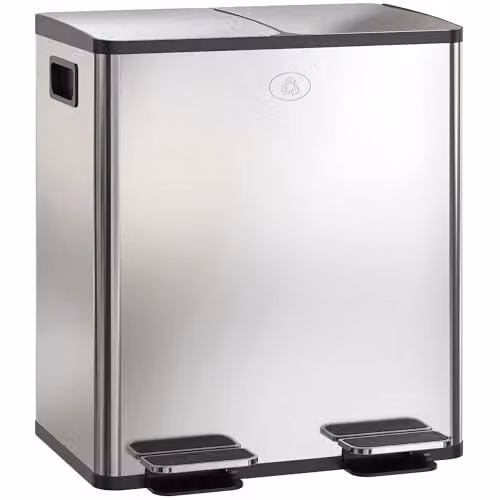 HOMCOM Dual Kitchen Bin with Soft Close Lid and Fingerprint Proof Stainless Steel in Silver, 2 x 20L – 1
