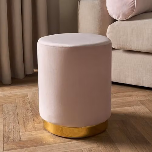 OHS Matt Velvet Dressing Chair Ottoman with Gold Metal Base in Pink – 1